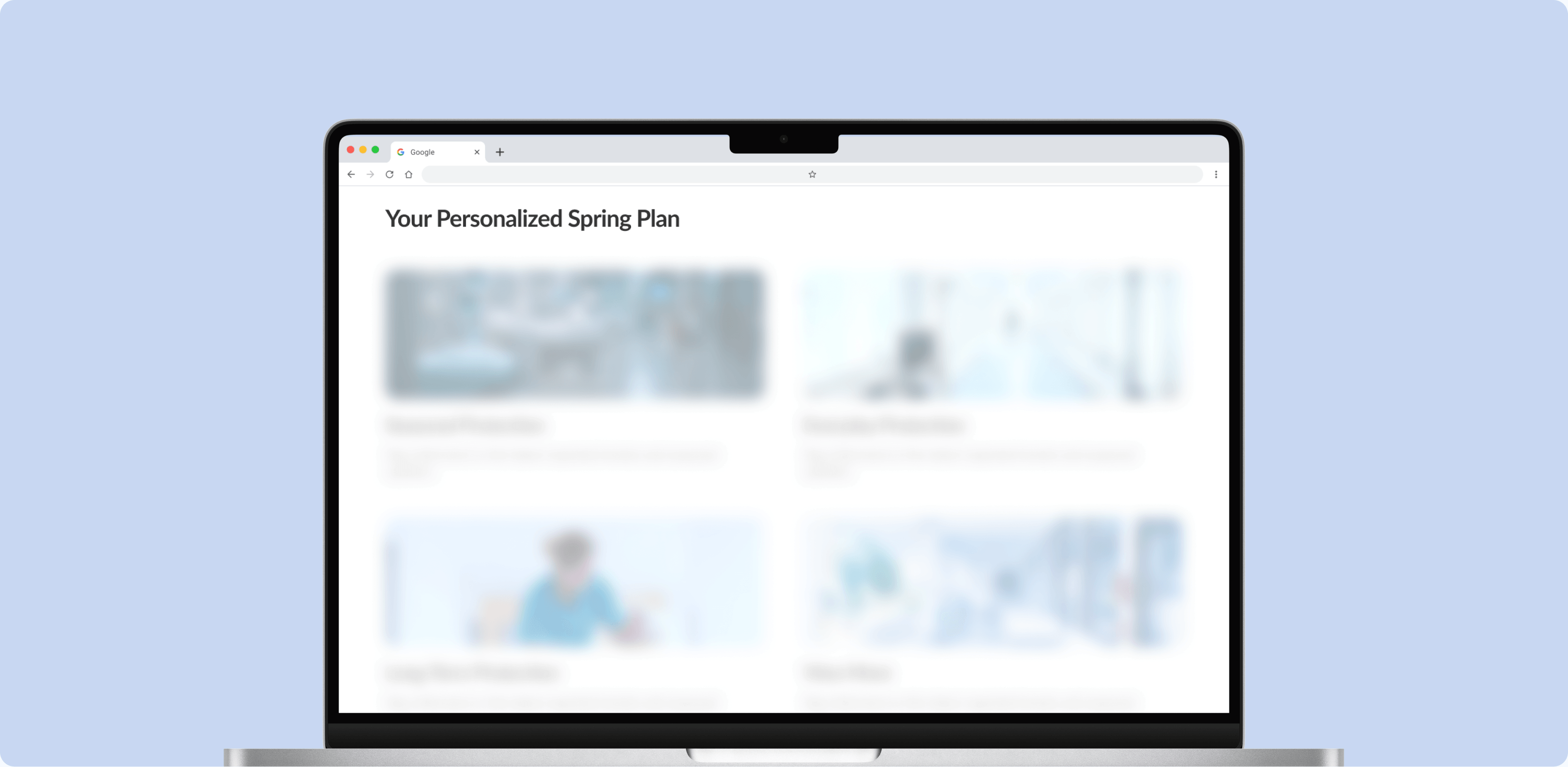 Personalized returning-user dashboard mockup