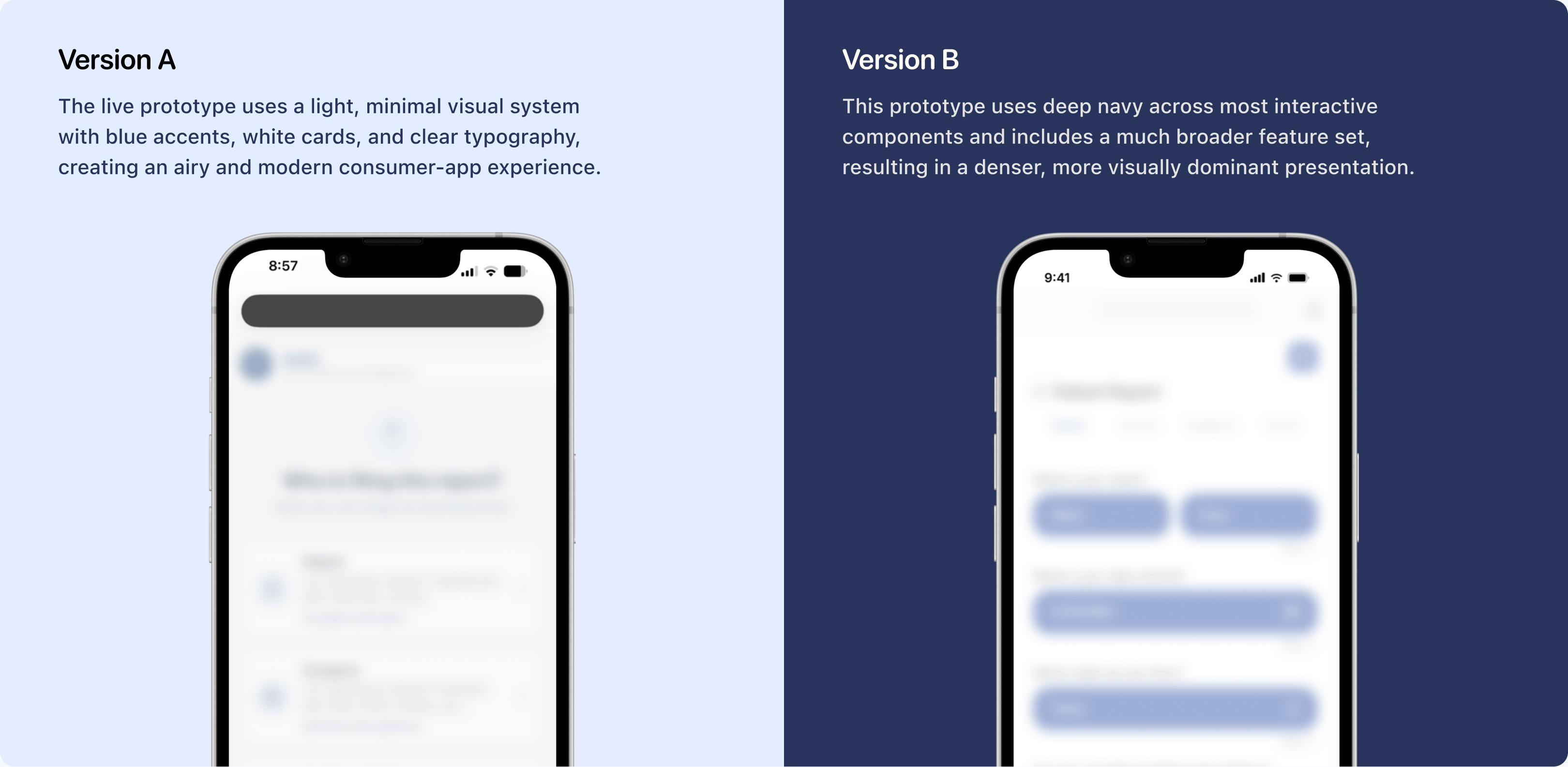 A/B test comparison of two phone-mockup component variations