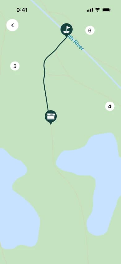 Map showing the delivery route to the golfer with numbered progress markers