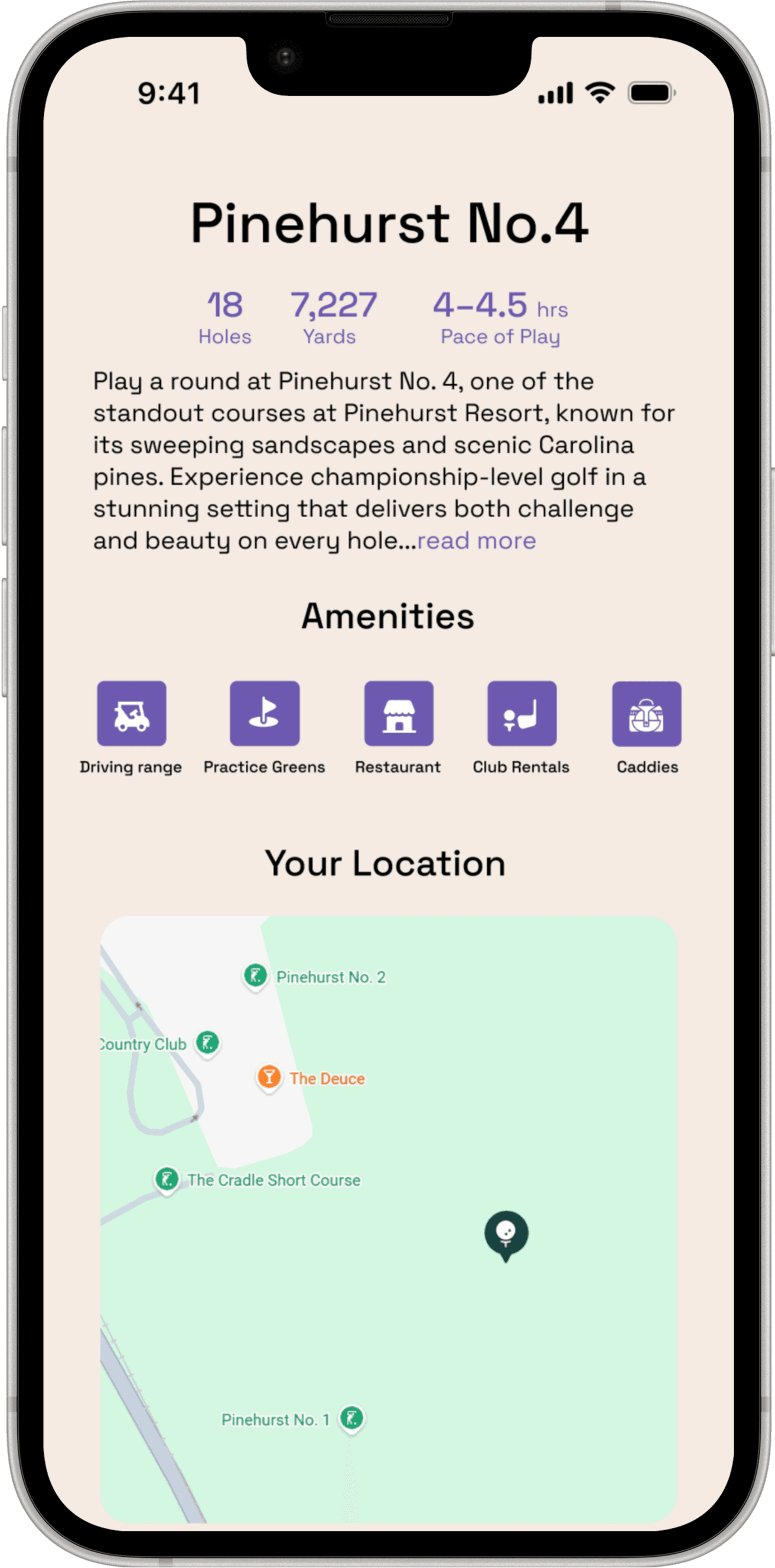 Before: the course page surfaces wait times, conditions, and recent reviews