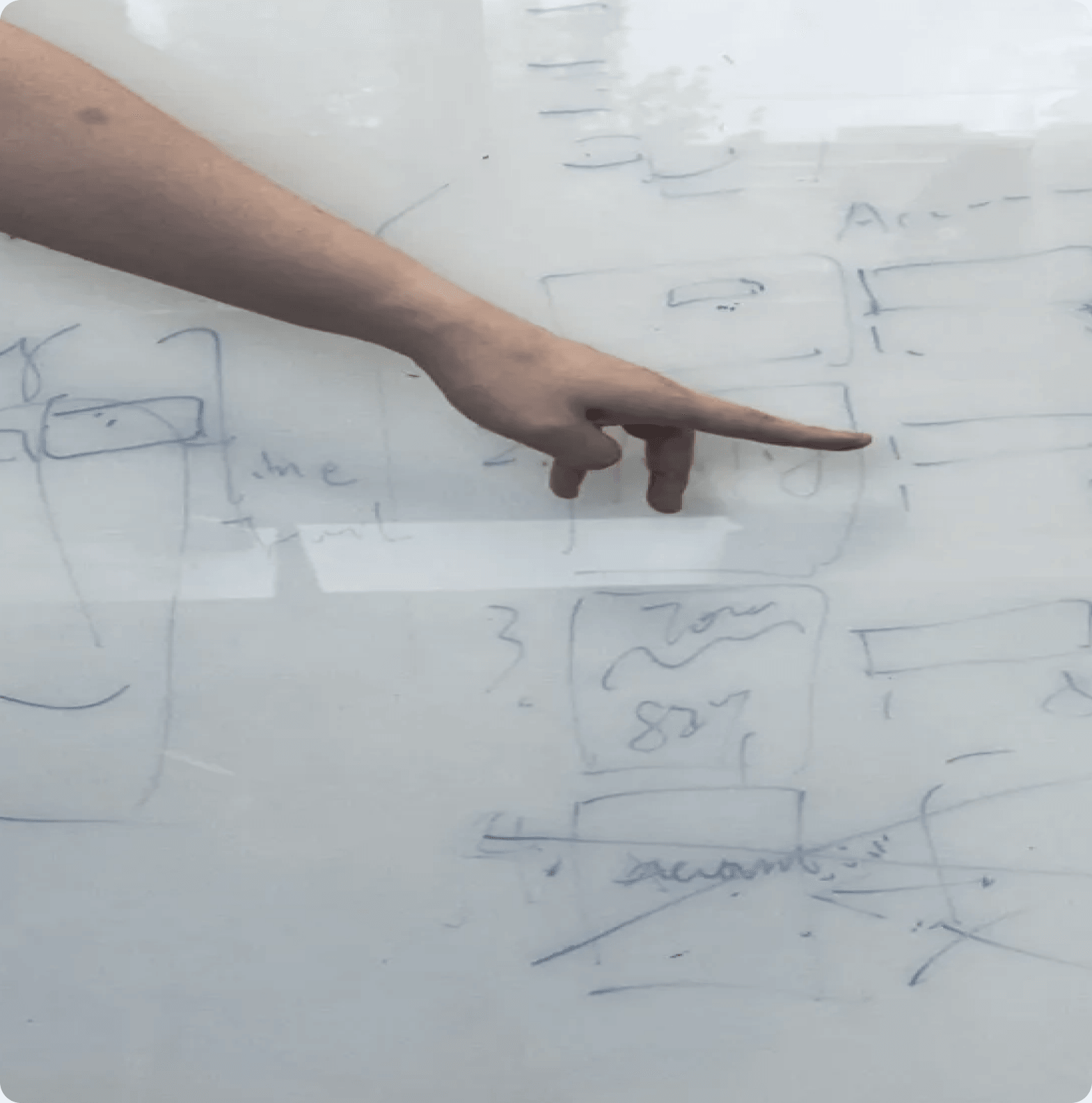 Participant sketching feedback on a whiteboard during a usability session